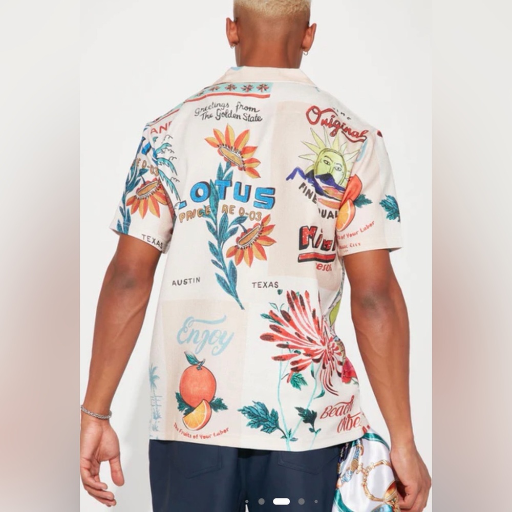 Fresh Postal Vibe Short Sleeve Button Up - Natural/Combo Size XLarge NEW - Picture 2 of 8